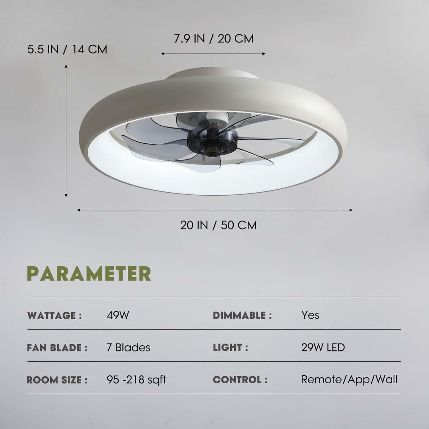 Ceiling Fans with Lights and Remote, 20'' Low Profile Flush Mount