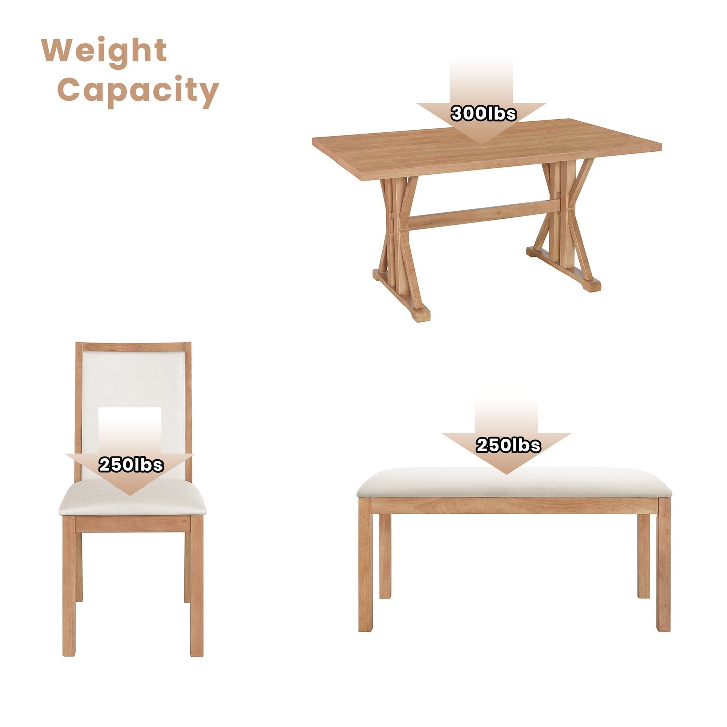 Farmhouse Classical 6-Piece Dining Table Set with Trestle Legs,Kitchen - Festival Furnish
