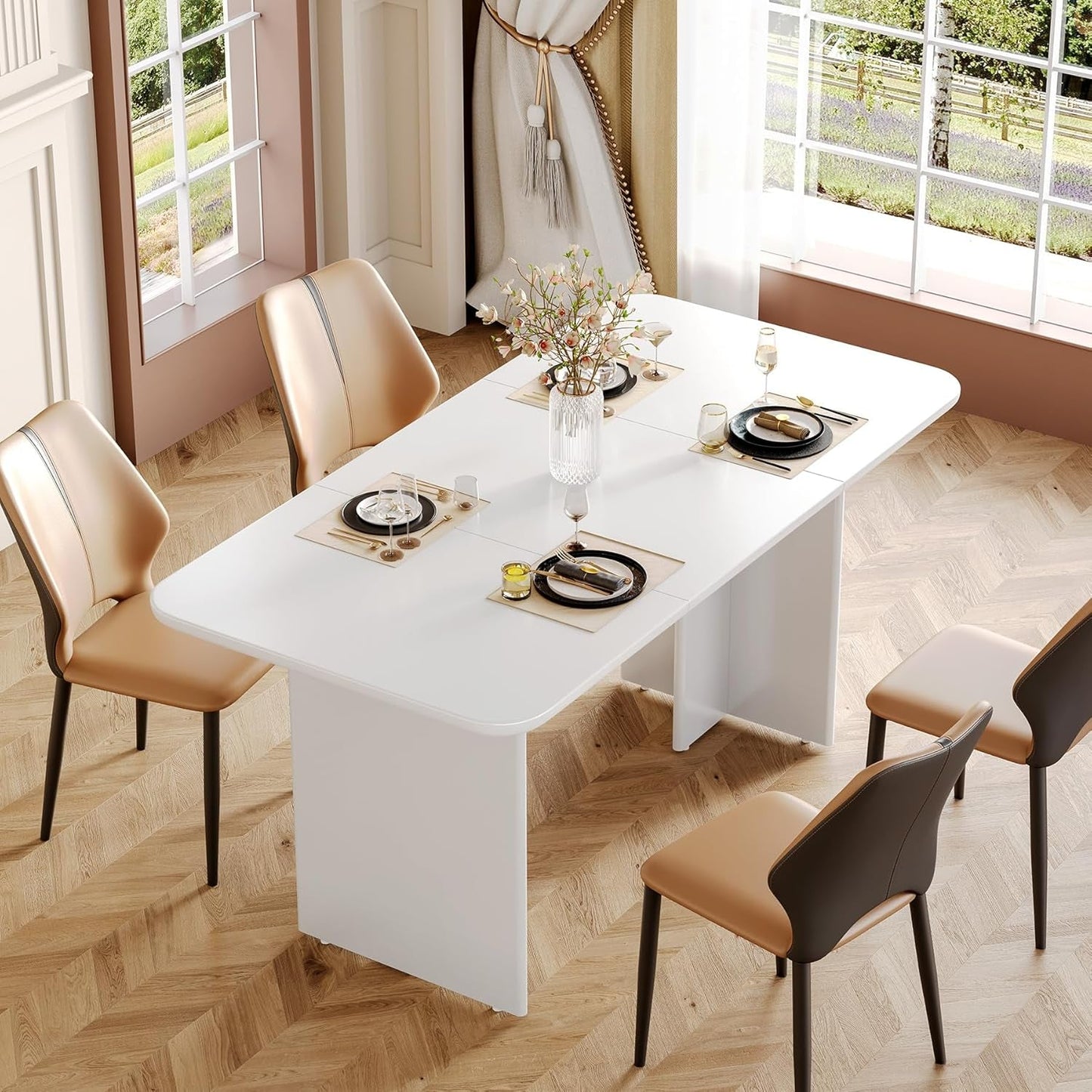 63-Inch Dining Table for 4-6 People, Large Kitchen Dinner Table with - Festival Furnish