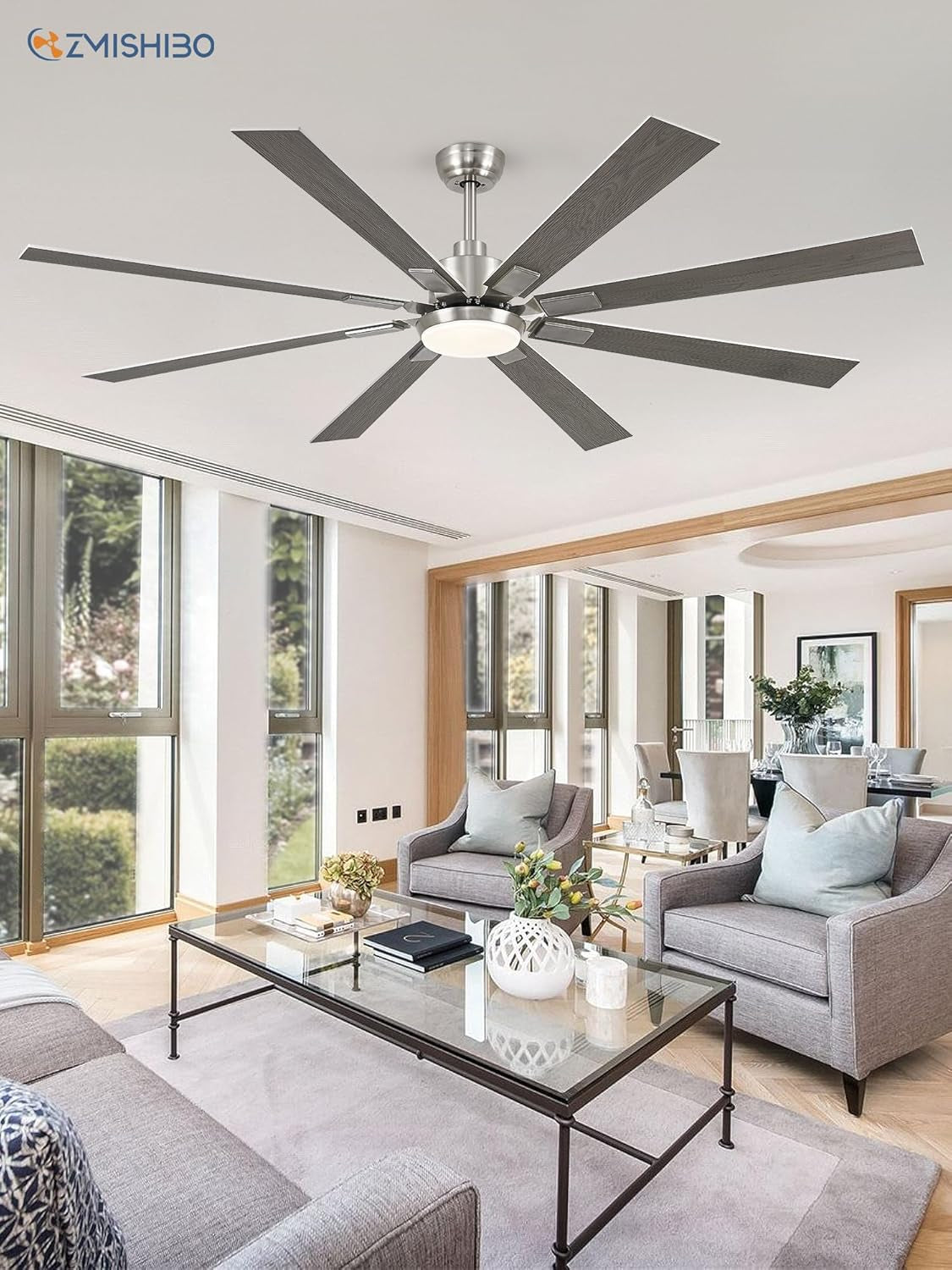 72 Inch Brushed Nickel Modern Ceiling Fans with Lights and Remote,