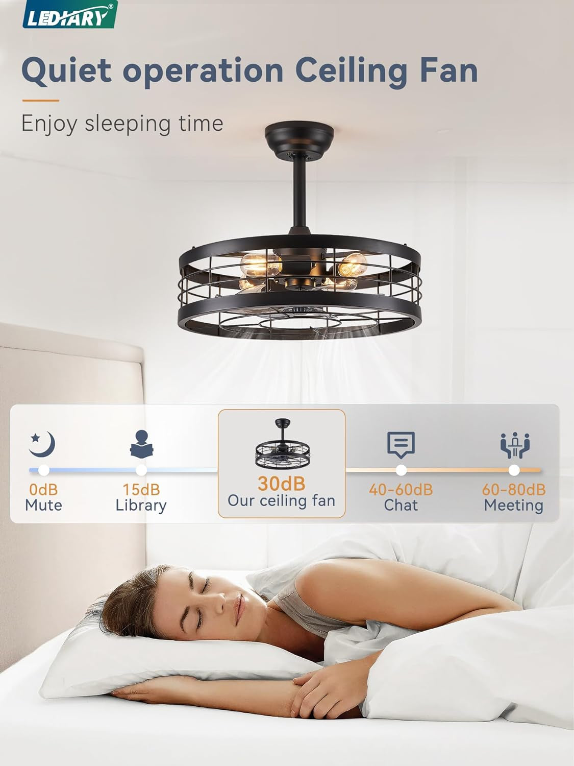 20 Inch Fandelier Caged Ceiling Fan with Light, Bladeless Ceiling Fan