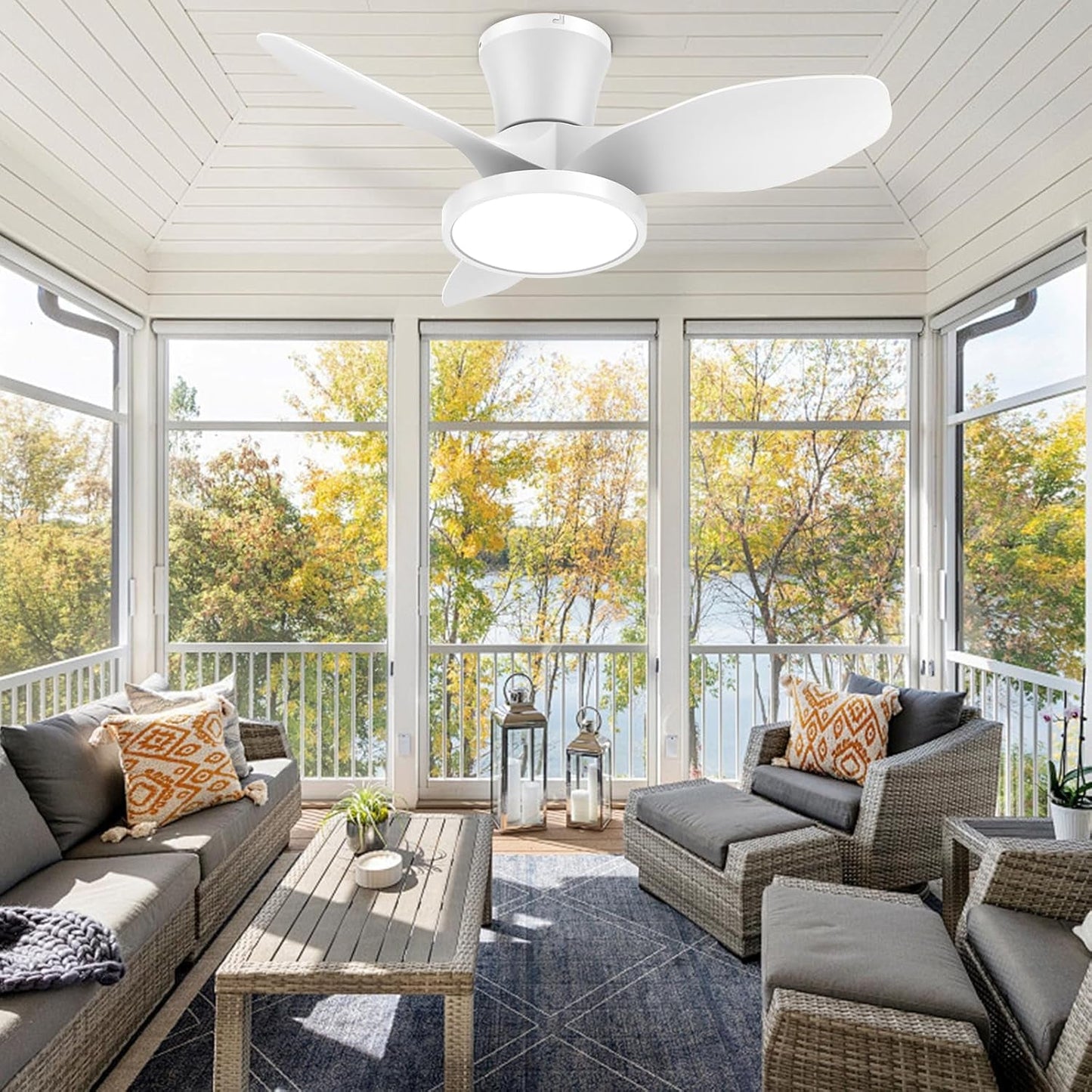 Quiet Ceiling Fan with LED Light DC Motor 32 Inch Large Air Volume - Festival Furnish