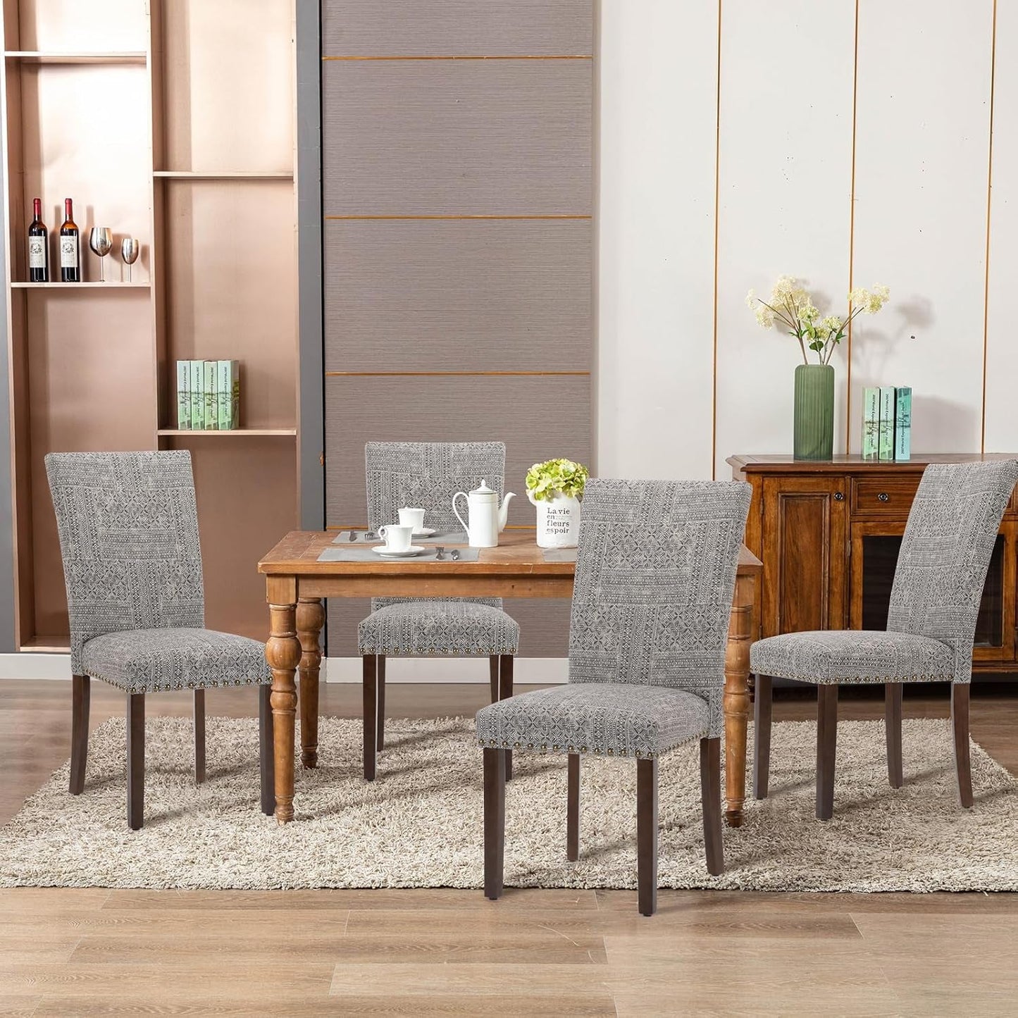Upholstered Parsons Dining Chairs Set of 4, Fabric Dining Room Kitchen