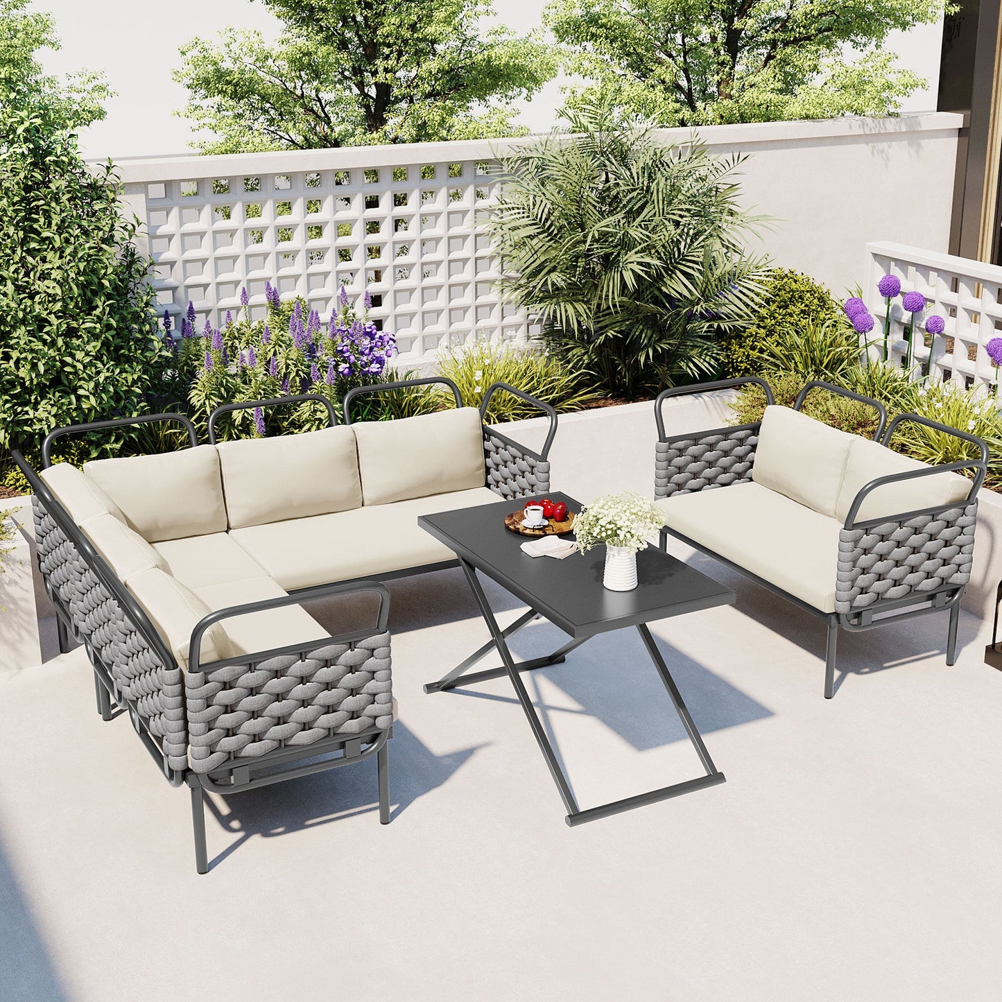 5-Piece Modern Patio Sectional Sofa Set Outdoor Woven Rope Furniture - Festival Furnish