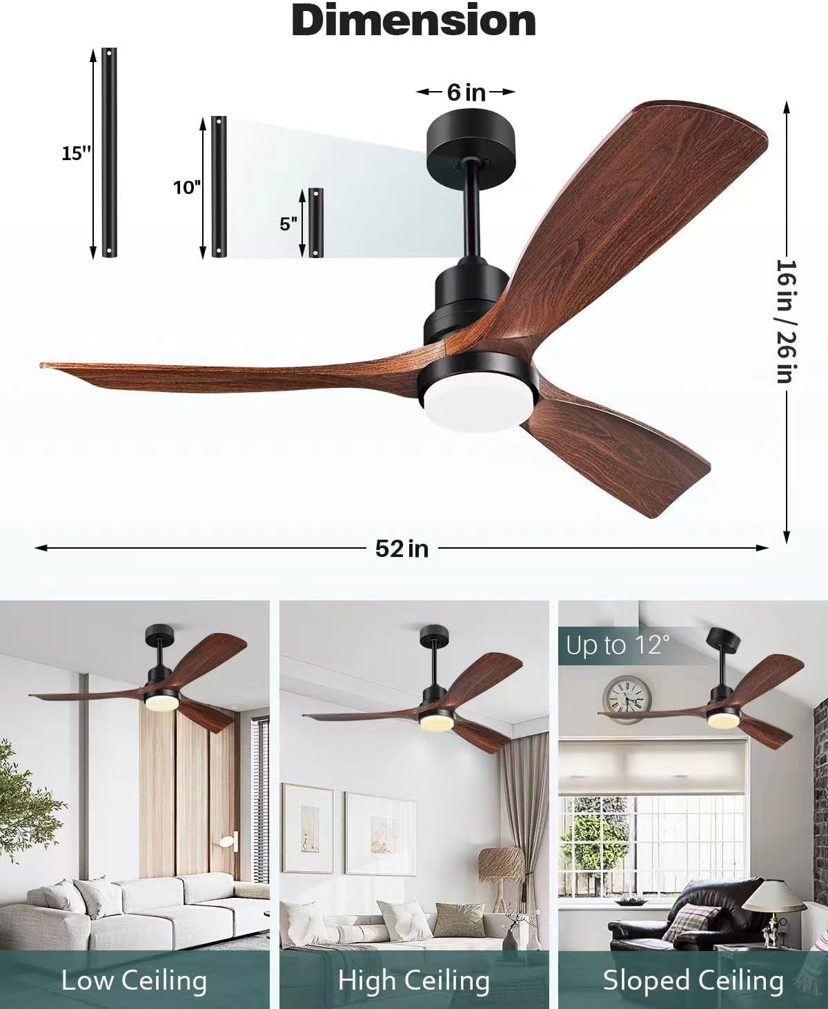 Ceiling Fans with Lights and Remote, 52 Inch Outdoor Ceiling Fan for