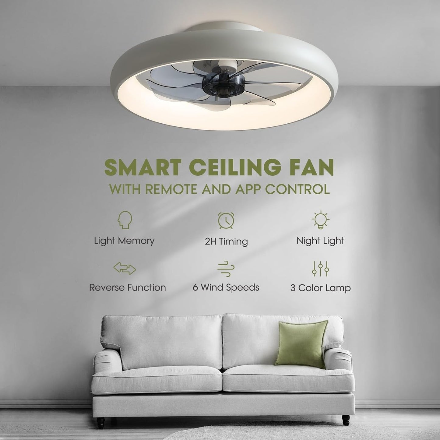 Ceiling Fans with Lights and Remote, 20'' Low Profile Flush Mount