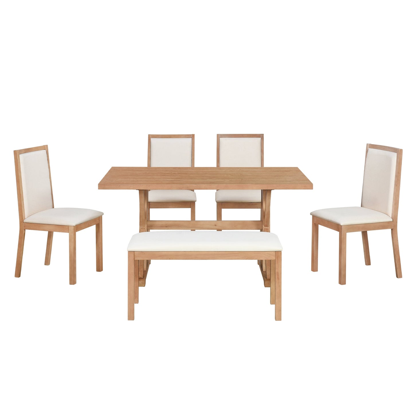 Farmhouse Classical 6-Piece Dining Table Set with Trestle Legs,Kitchen - Festival Furnish
