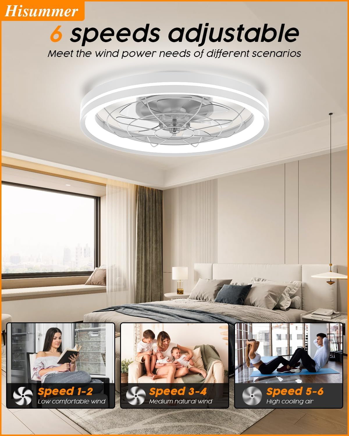 Low Profile Ceiling Fan with Light and Remote Bladeless Bedroom