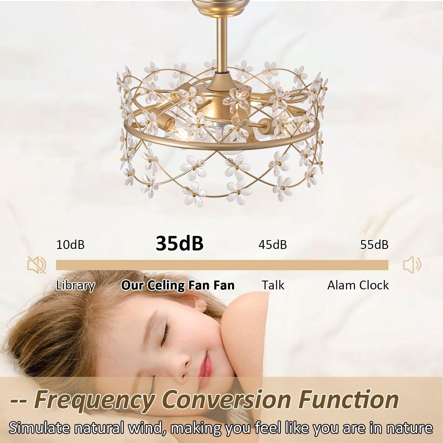 20 Inch Gold Caged Ceiling Fan with Light, Flower Chandelier Ceiling - Festival Furnish
