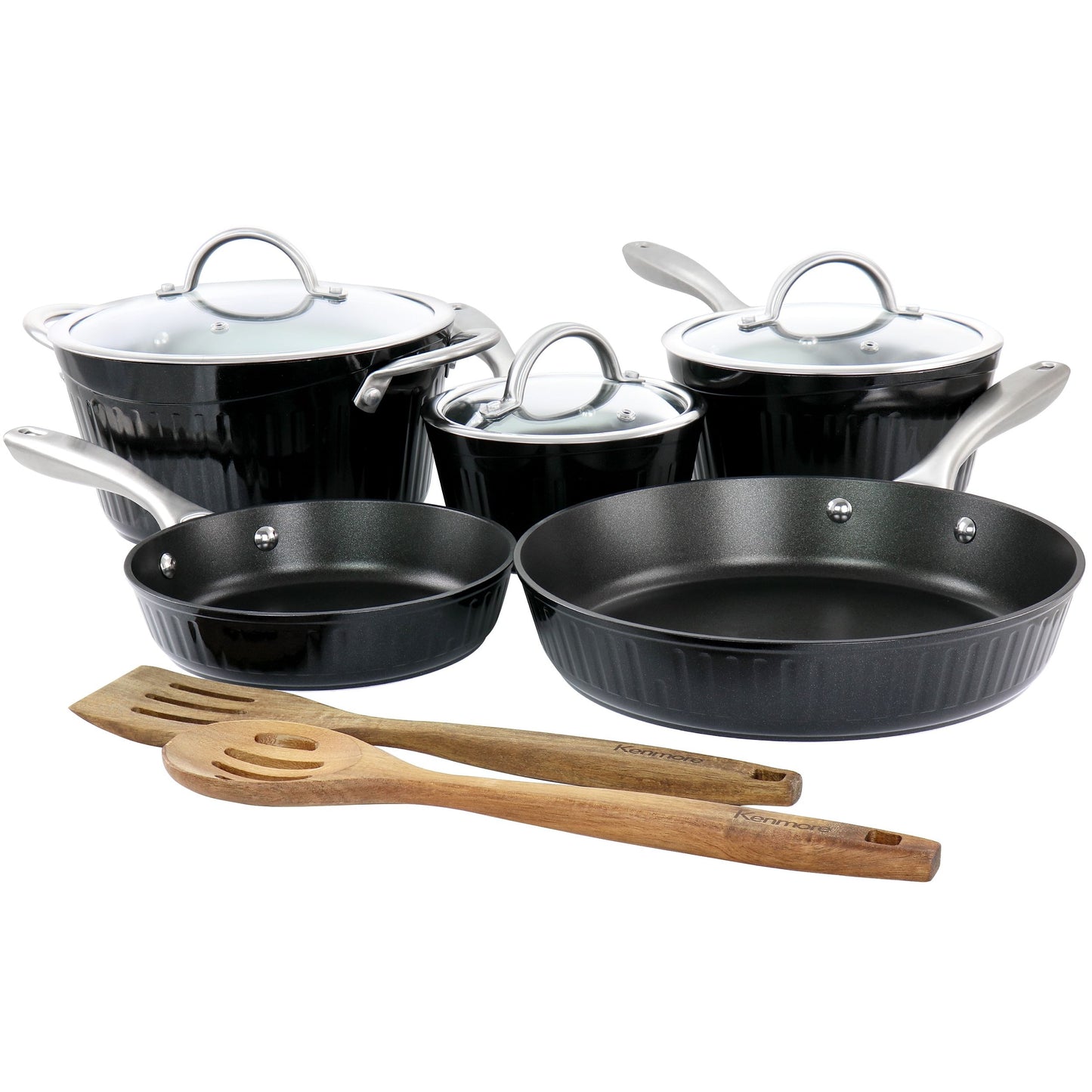 Kenmore Logan 10 Piece Aluminum Nonstick Cookware Set in Black with