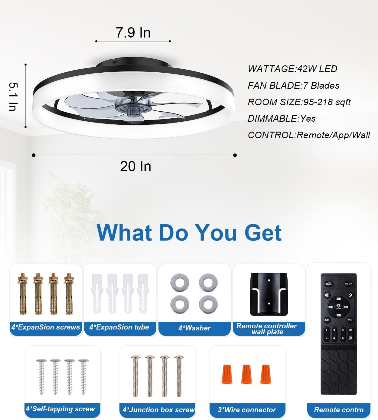 Ceiling Fans with Lights and Remote, 20" Fandelier Ceiling Fan Flush - Festival Furnish