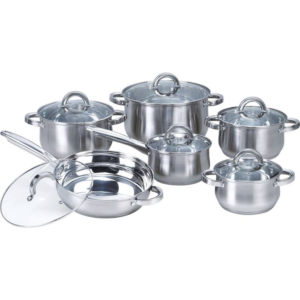 12-Piece Stainless Steel Cookware Set with Casseroles Frying Pan and