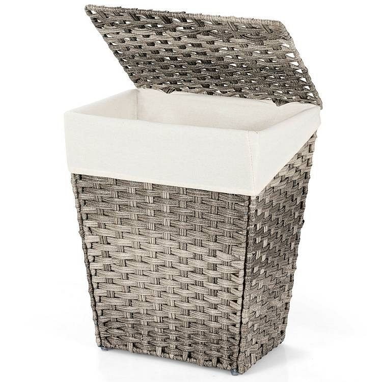 Foldable Handwoven PE Wicker Rattan Laundry Basket Clothes Hamper with