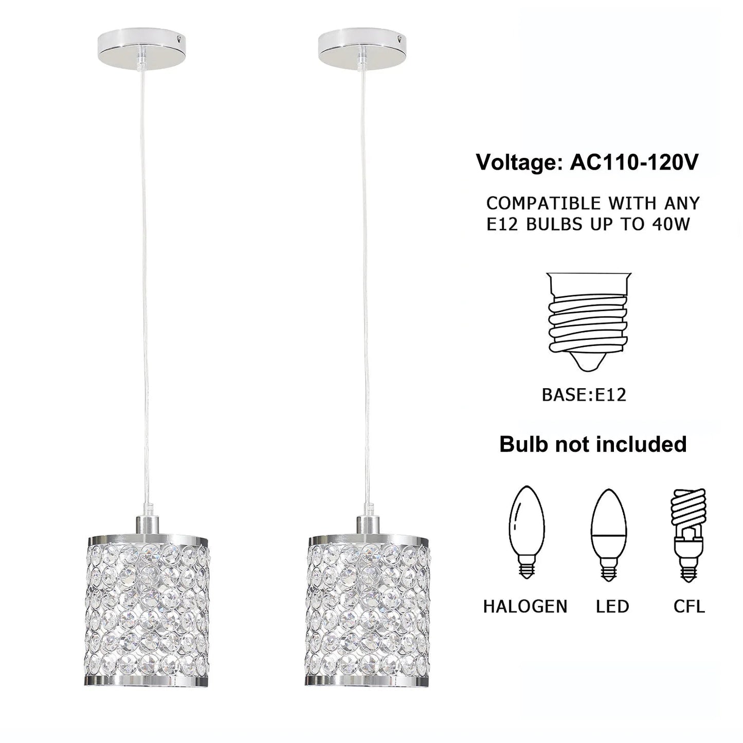 Crystal Pendant Light Modern Kitchen Island Lighting Adjustable White - Festival Furnish