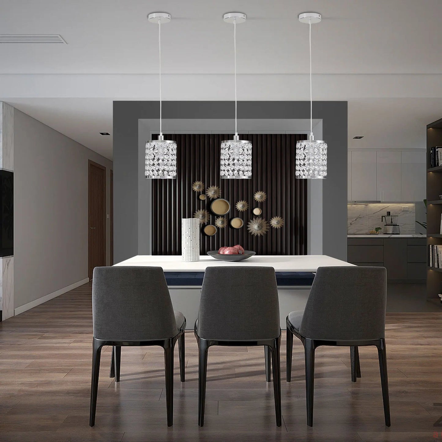 Crystal Pendant Light Modern Kitchen Island Lighting Adjustable White - Festival Furnish