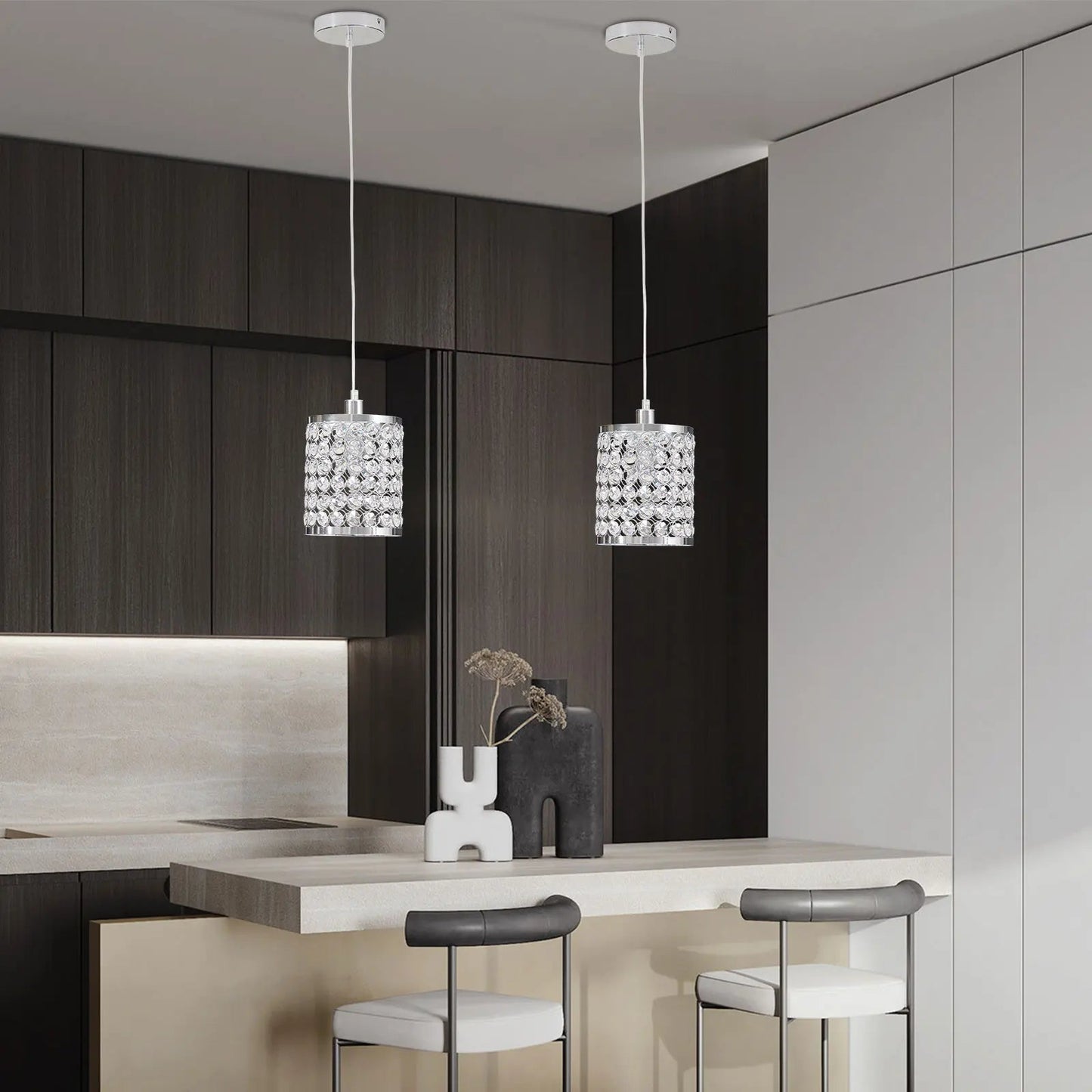 Crystal Pendant Light Modern Kitchen Island Lighting Adjustable White - Festival Furnish