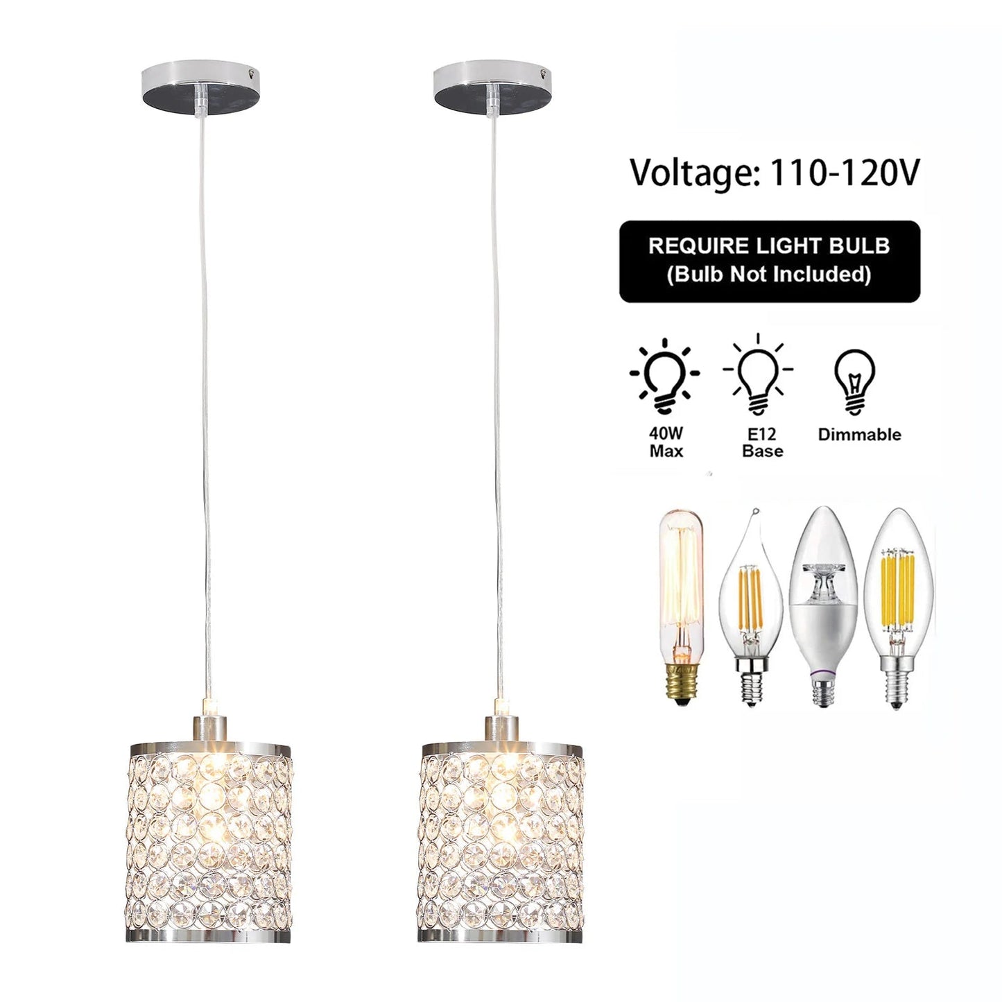 Crystal Pendant Light Modern Kitchen Island Lighting Adjustable White - Festival Furnish