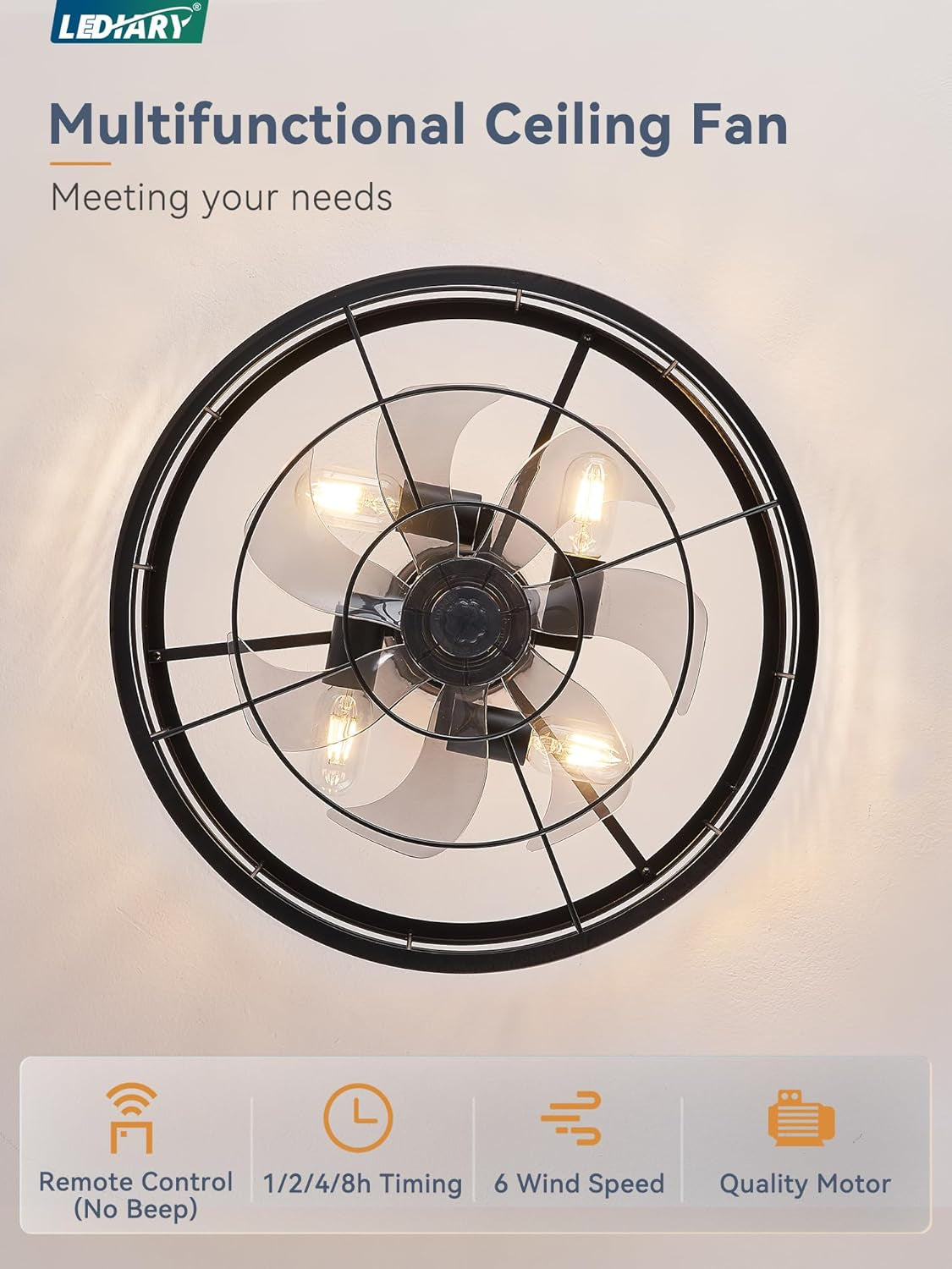 20 Inch Fandelier Caged Ceiling Fan with Light, Bladeless Ceiling Fan