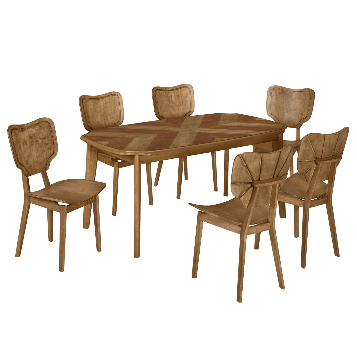 Vintage 7-Piece Dining Table Set with 6 Dining Chairs,Kitchen Table - Festival Furnish