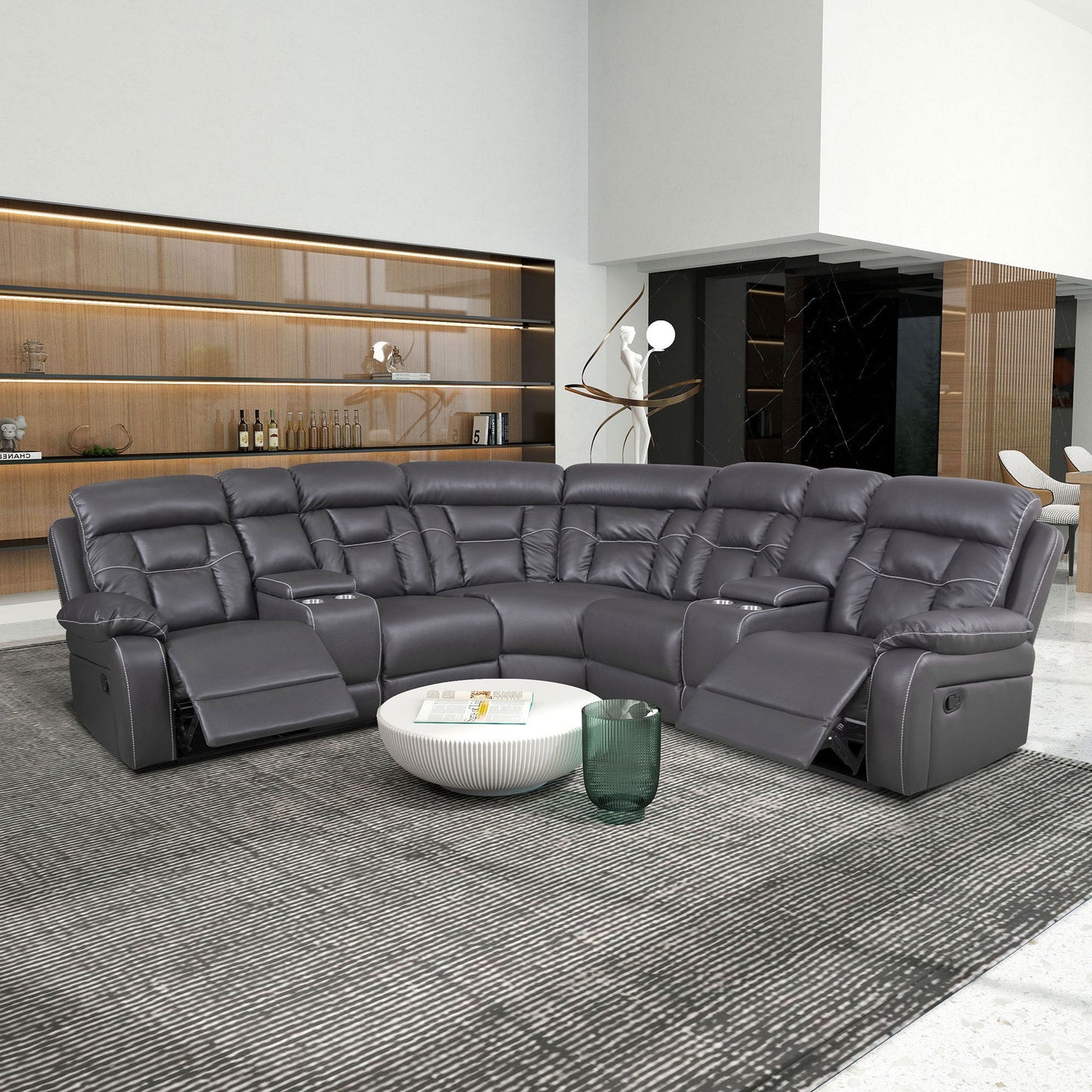 Faux Leather Reclining Sofa Grey - Festival Furnish