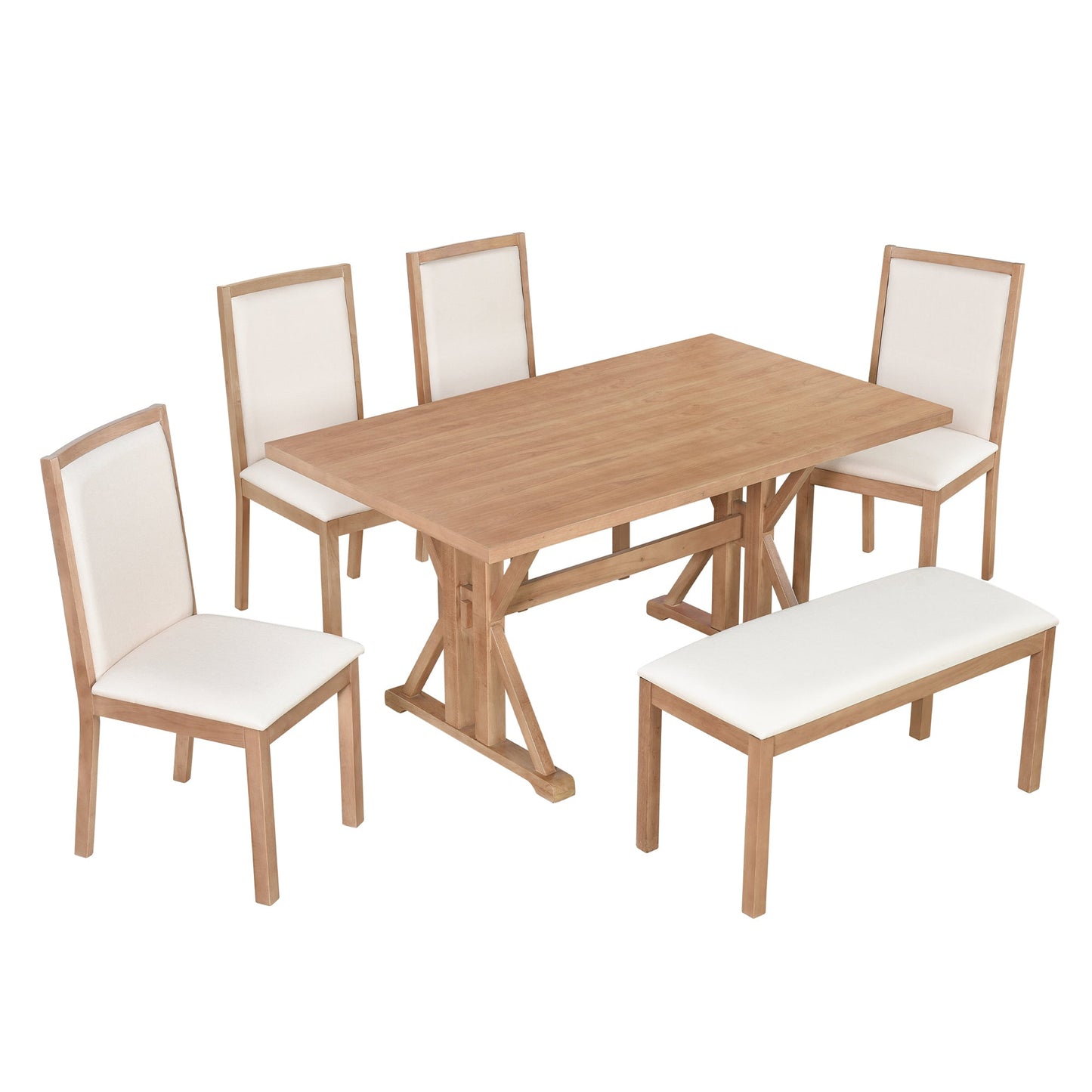 Farmhouse Classical 6-Piece Dining Table Set with Trestle Legs,Kitchen - Festival Furnish