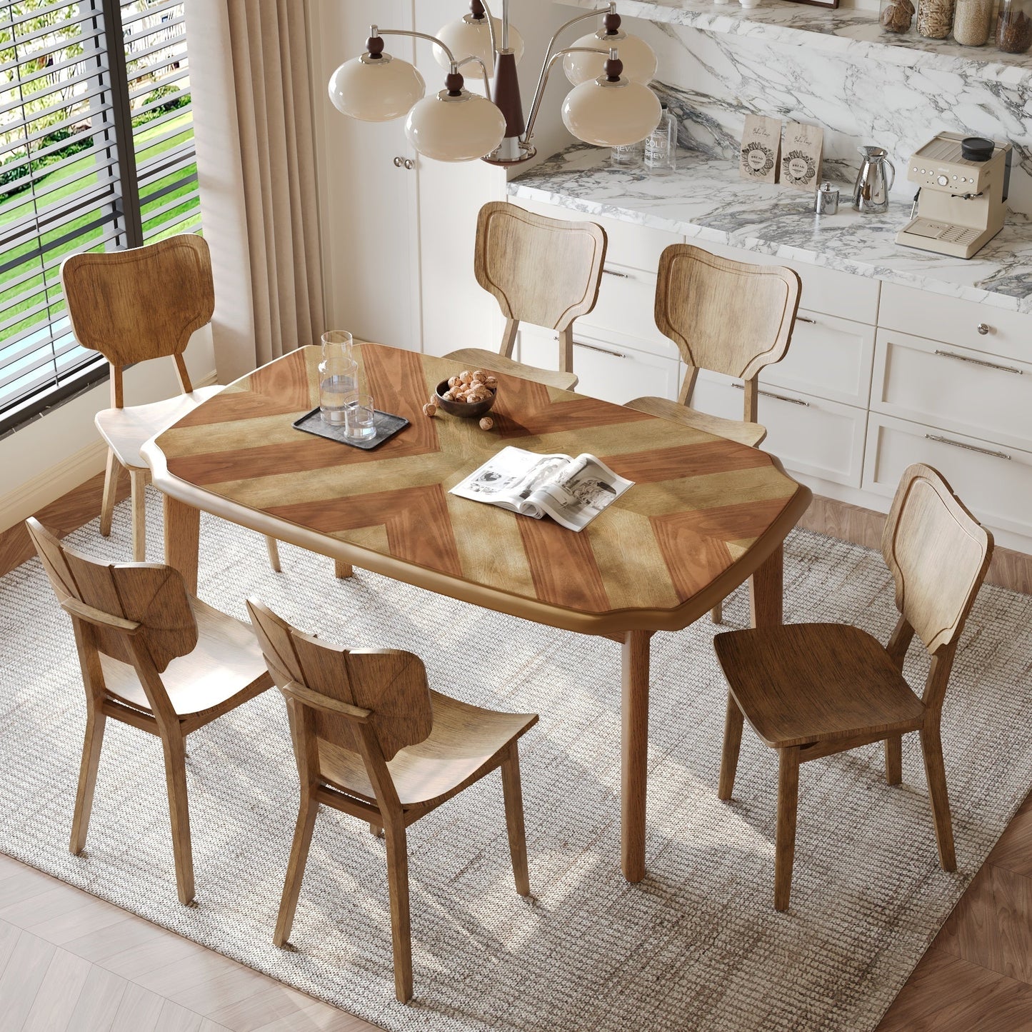 Vintage 7-Piece Dining Table Set with 6 Dining Chairs,Kitchen Table - Festival Furnish