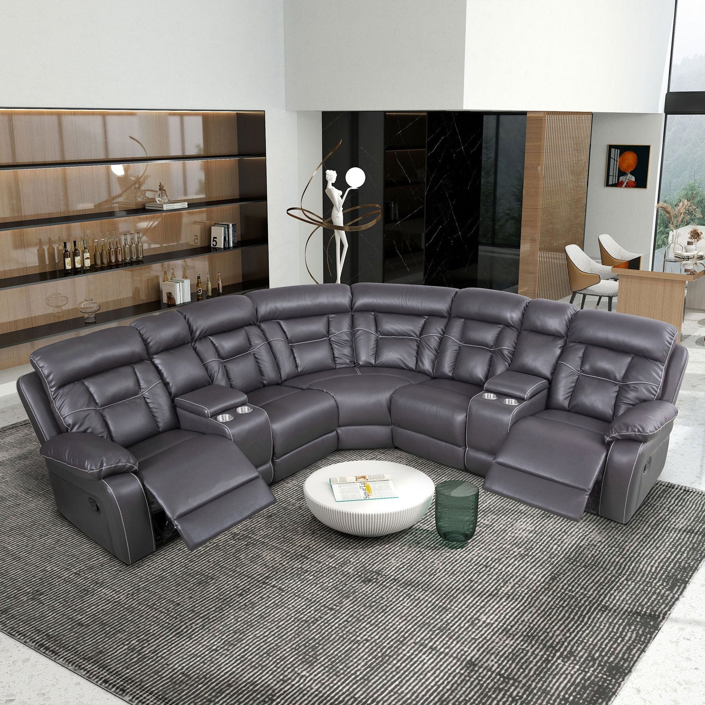 Faux Leather Reclining Sofa Grey - Festival Furnish