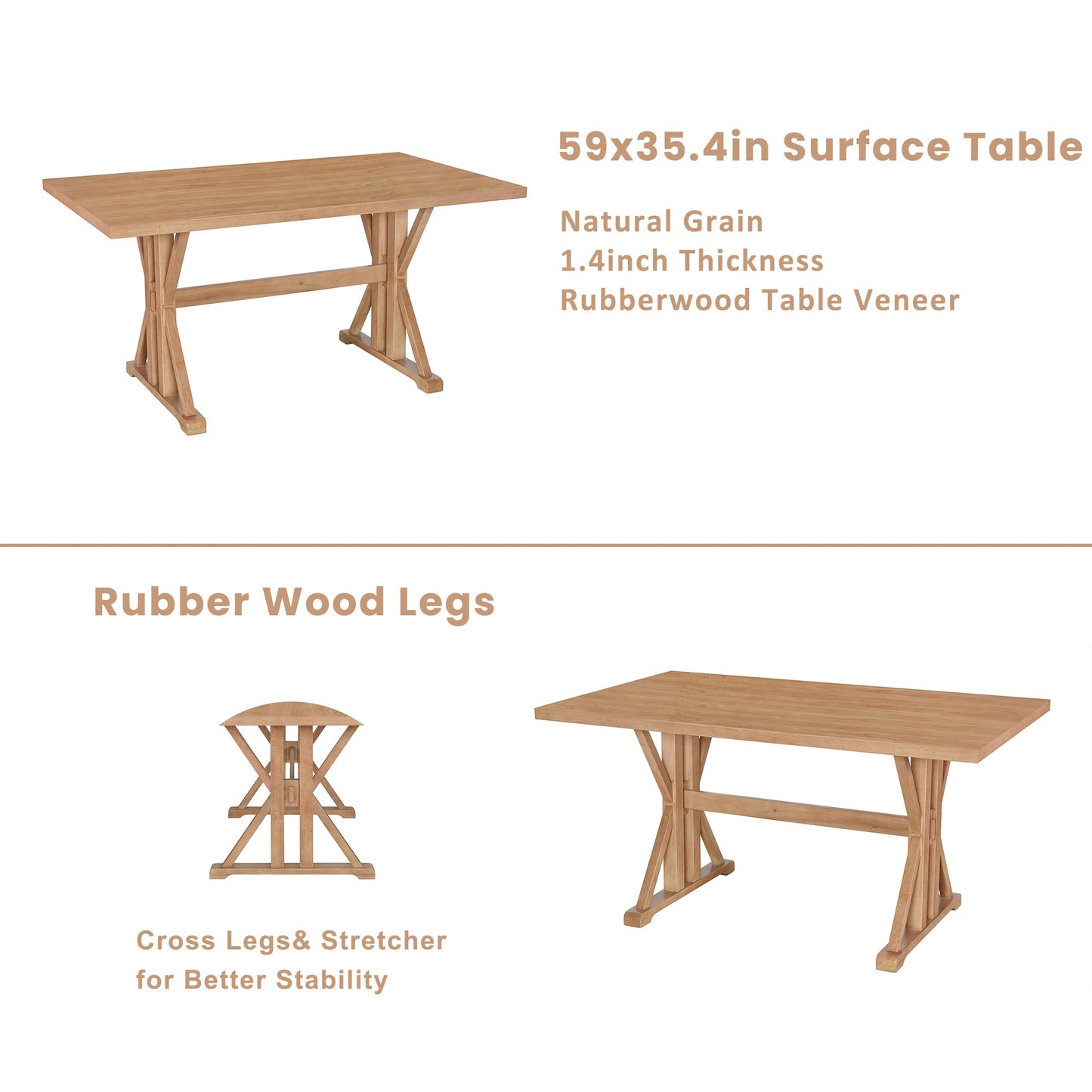 Farmhouse Classical 6-Piece Dining Table Set with Trestle Legs,Kitchen - Festival Furnish