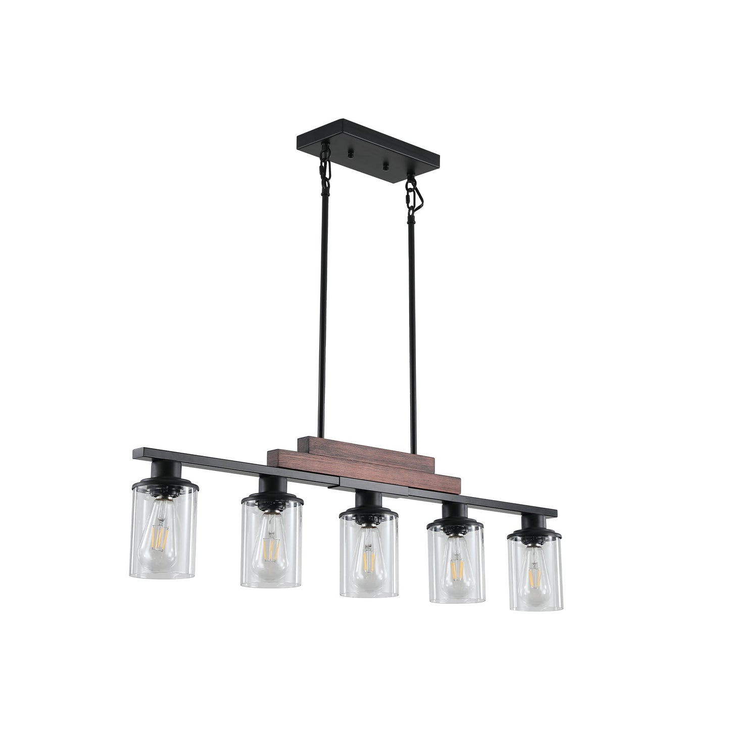 Farmhouse Industrial 5-Light Kitchen Island Pendant Light, Metal Wood - Festival Furnish