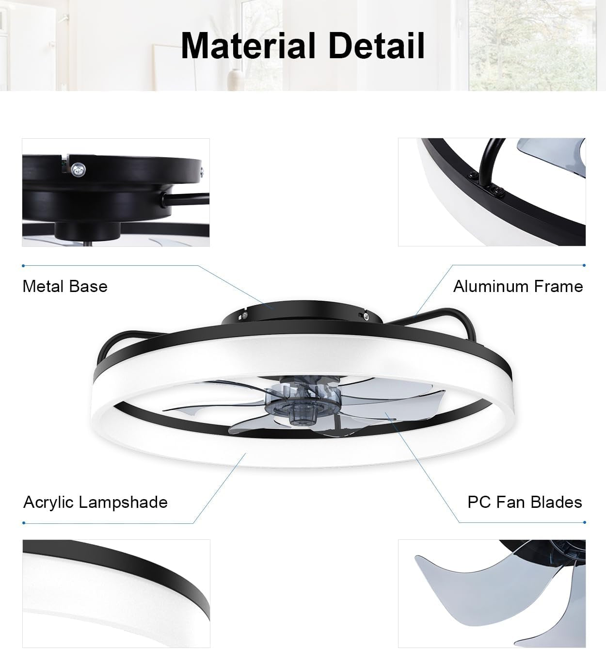 Ceiling Fans with Lights and Remote, 20" Fandelier Ceiling Fan Flush - Festival Furnish
