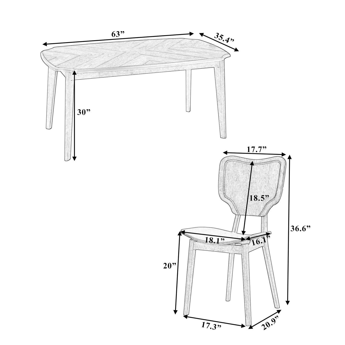 Vintage 7-Piece Dining Table Set with 6 Dining Chairs,Kitchen Table - Festival Furnish