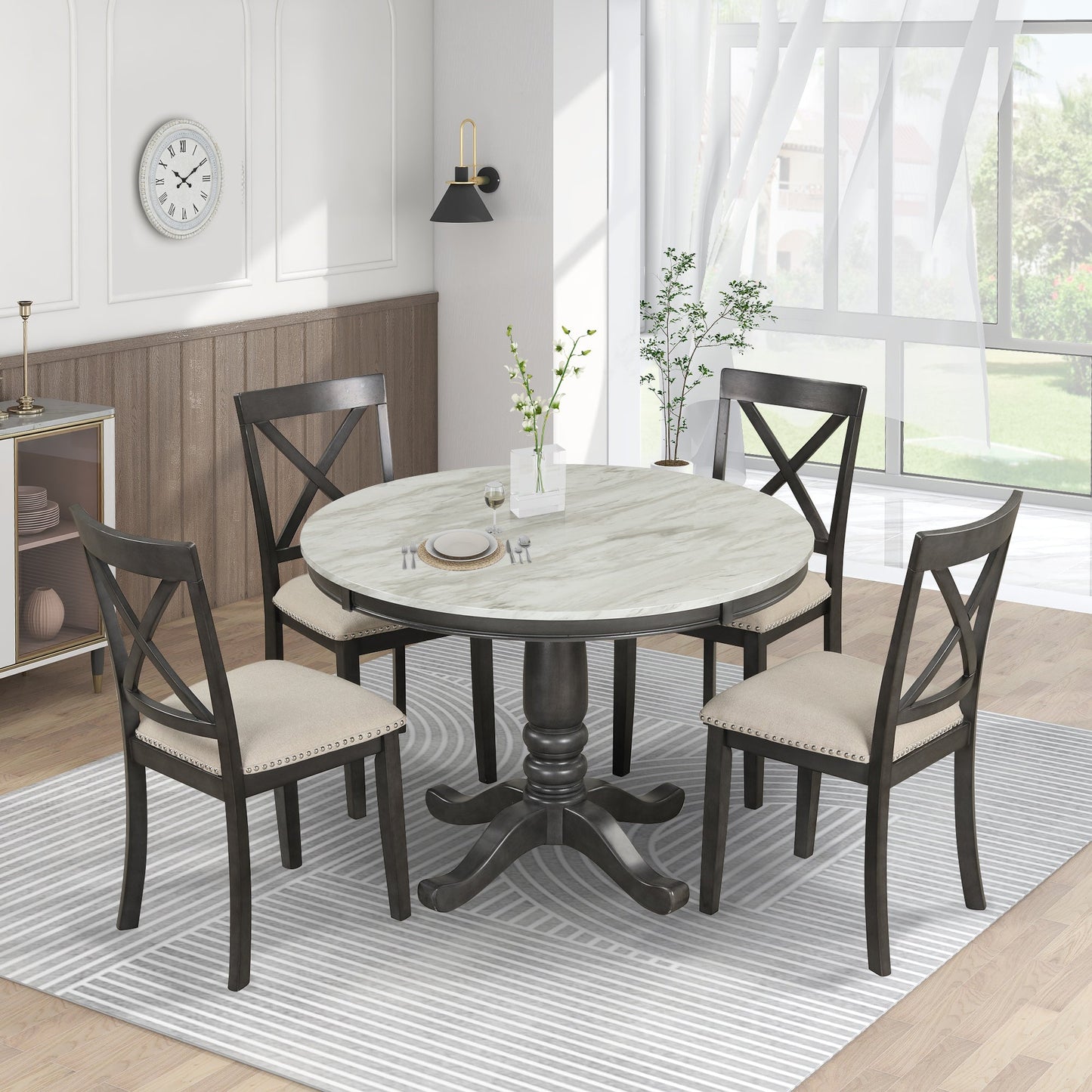 5 Pieces Dining Table and Chairs Set for 4 Persons, Kitchen Room Solid - Festival Furnish