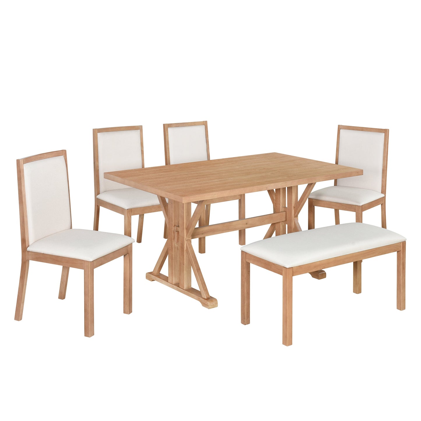 Farmhouse Classical 6-Piece Dining Table Set with Trestle Legs,Kitchen - Festival Furnish