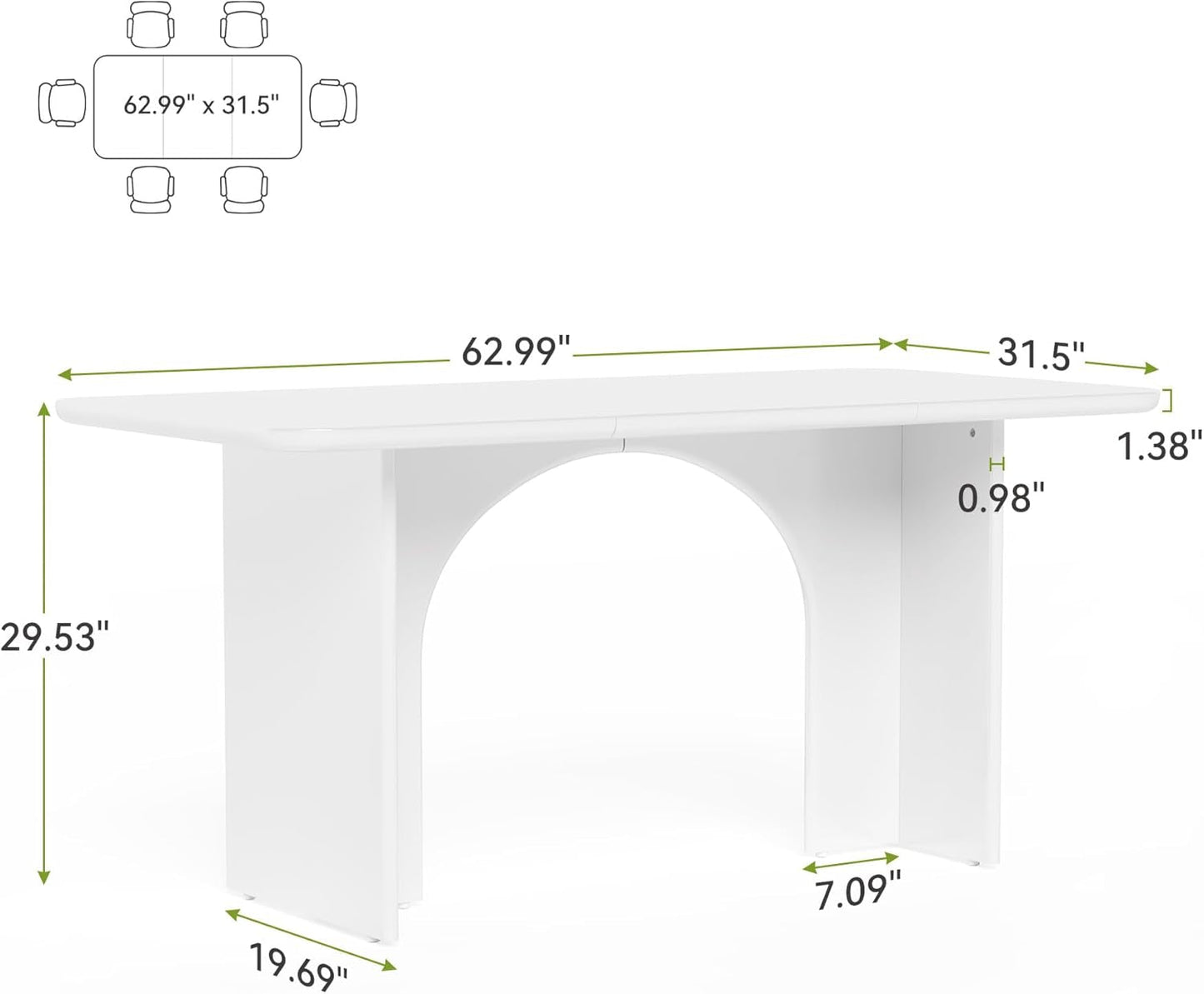 63-Inch Dining Table for 4-6 People, Large Kitchen Dinner Table with - Festival Furnish