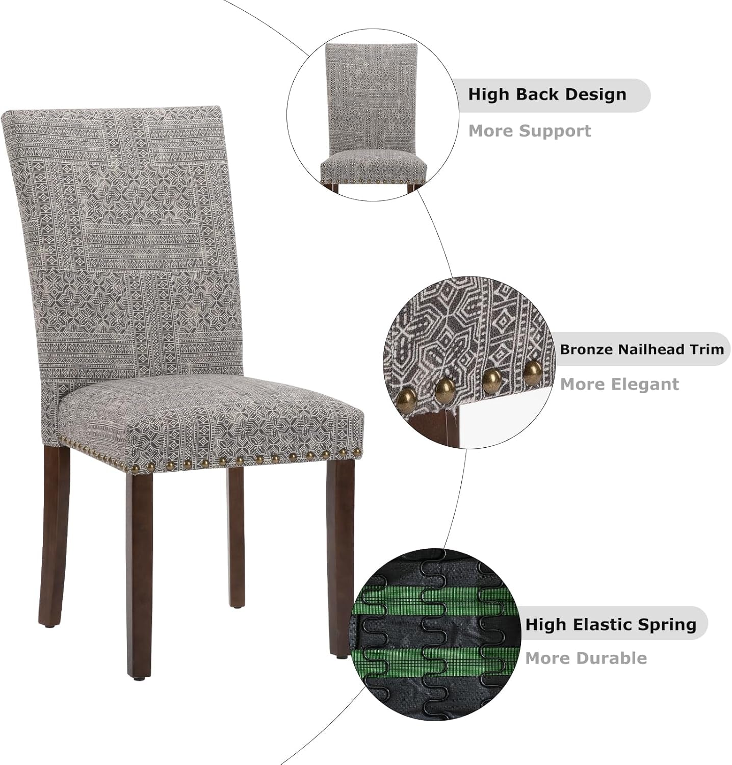 Upholstered Parsons Dining Chairs Set of 4, Fabric Dining Room Kitchen