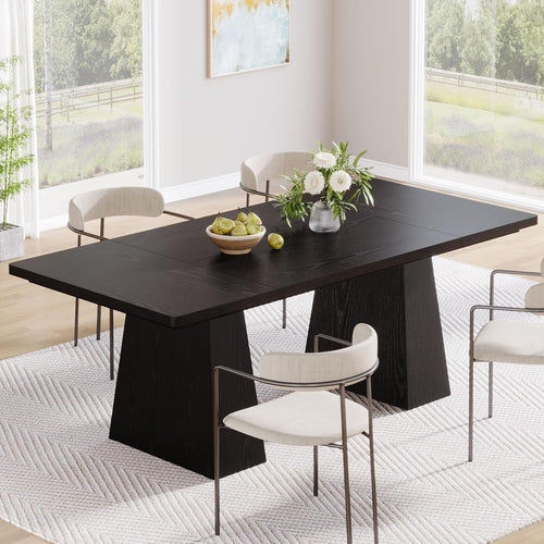 63-Inch Black Dining Table for 4-6, Modern Kitchen Table with Sturdy - Festival Furnish