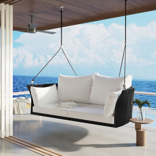 51.9" 2-Person Hanging Seat, Rattan Woven Swing Chair, Porch Swing - Festival Furnish