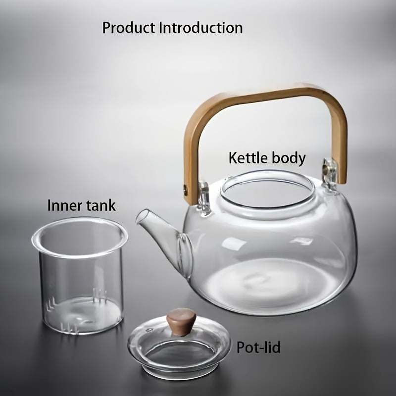 Elegant 34oz Glass Teapot with Bamboo Handle  Infuser