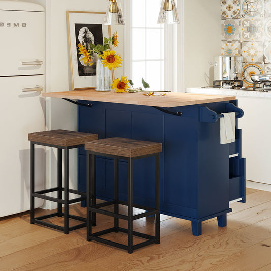 Farmhouse Kitchen Island Set with Drop Leaf and 2 Seatings,Dining - Festival Furnish