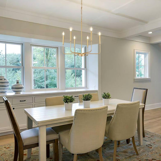 Modern Gold Chandelier for Dining Room,Metal 6-Light Kitchen Light - Festival Furnish