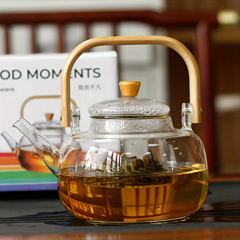 Elegant 34oz Glass Teapot with Bamboo Handle  Infuser
