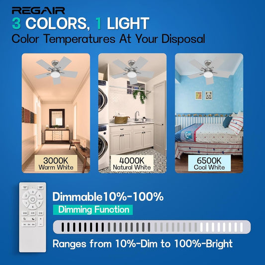 Ceiling Fan 32 Inch, Remote Control DC Motors, 3CCT 3000K-4000K-6500K - Festival Furnish