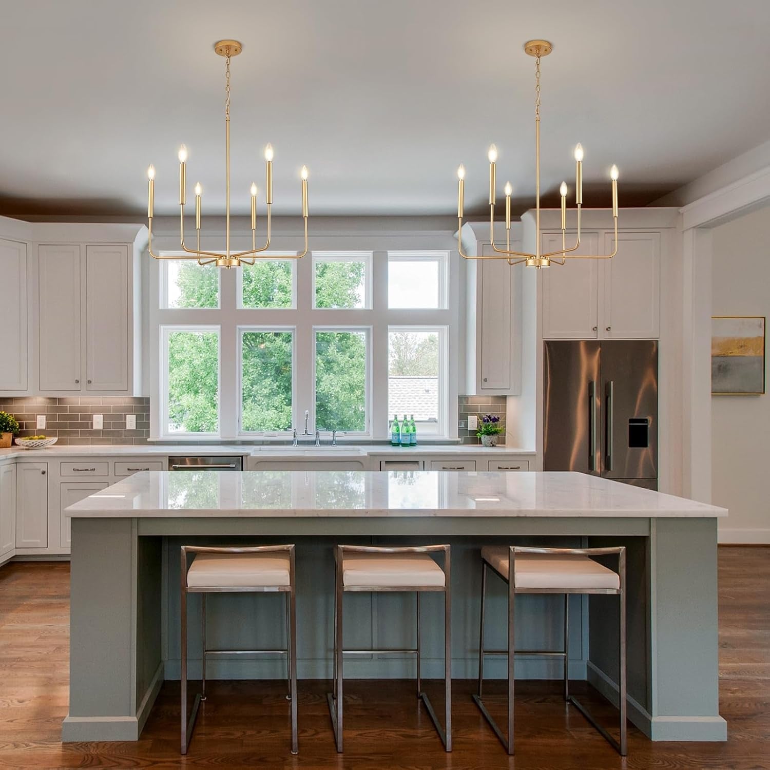 Modern Gold Chandelier for Dining Room,Metal 6-Light Kitchen Light - Festival Furnish