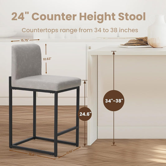 Bar Stools Set of 4 - Counter Height Bar Stool Pu Leather Kitchen - Festival Furnish