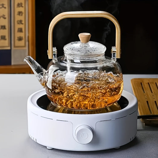 Elegant 34oz Glass Teapot with Bamboo Handle  Infuser