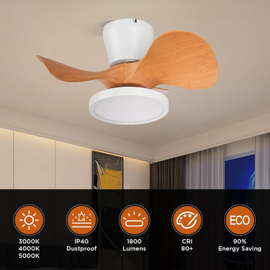 Quiet Ceiling Fan with LED Light 22 Inch Large Air Volume Remote - Festival Furnish