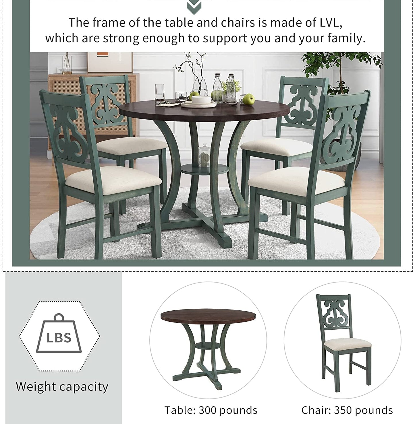 5-Piece round Kitchen Table Set - Festival Furnish