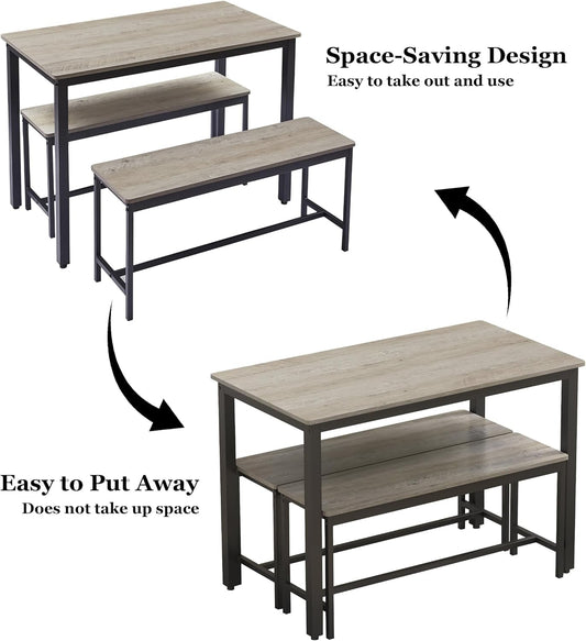 Dining Table Set for 4, Kitchen Room Table Set with 2 Benches, 3-Piece