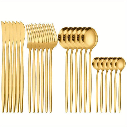 24Piece Gold Stainless Steel Portuguese Flatware Set