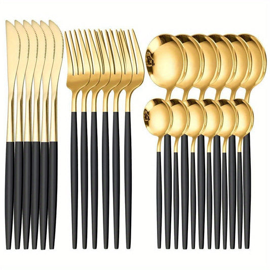 24Piece Gold Stainless Steel Portuguese Flatware Set